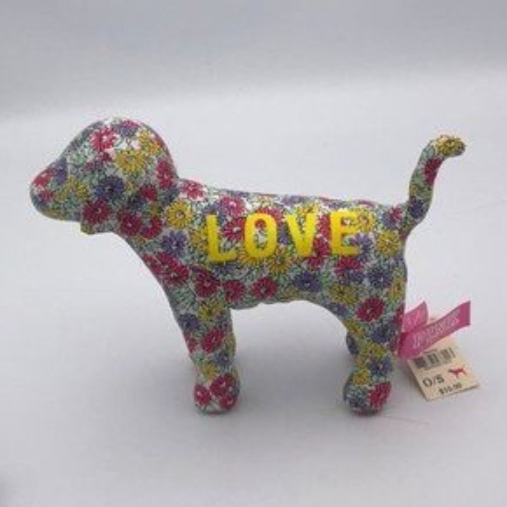 Victoria’s Secret LOVE yellow Floral daisy Plush Dog NWT